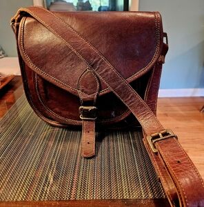 Vintage TTK Brown Weathered Leather Saddle Bag: Great State Of Oklahoma
